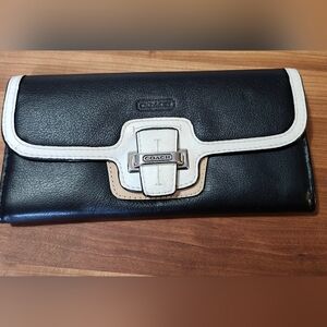 Mint Condition, Coach Taylor Spectator, Black Leather Wallet with White Trim.